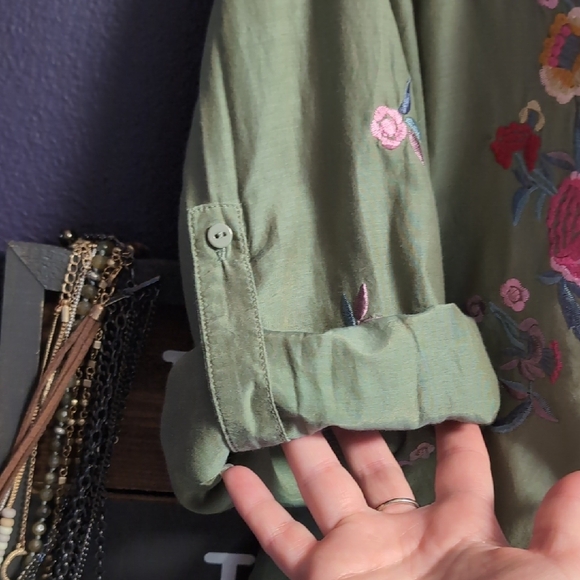 Zara Rainbow Floral Embroidered Button Down Shirt - Picture 7 of 11